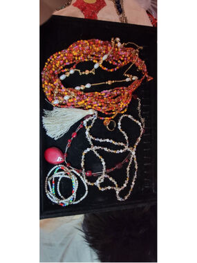 Colorful Beaded Jewelry Lot Multi Strand Necklace Tassel Boho Bracelet Ring Set